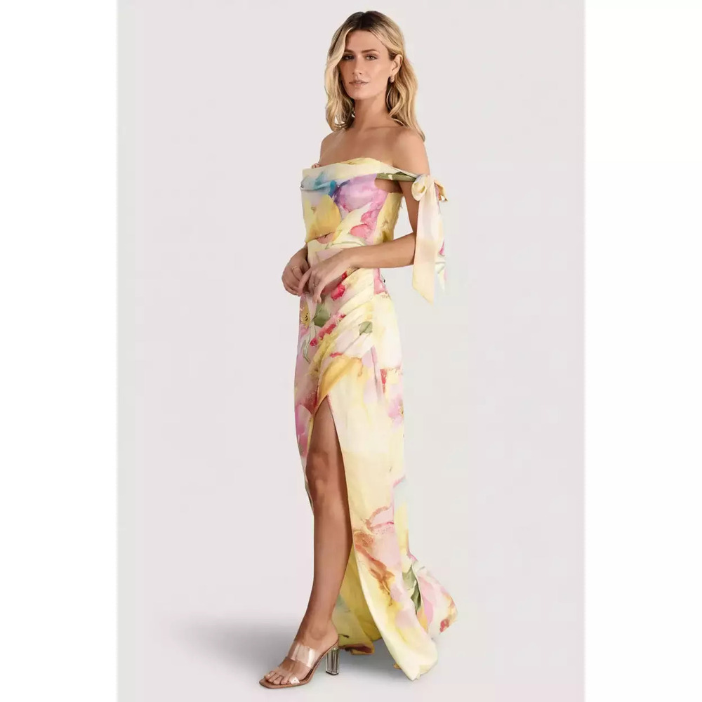 Baltic Born Pastel Floral Off-Shoulder Maxi Dress in Yellow and Pink - Picture 3 of 5